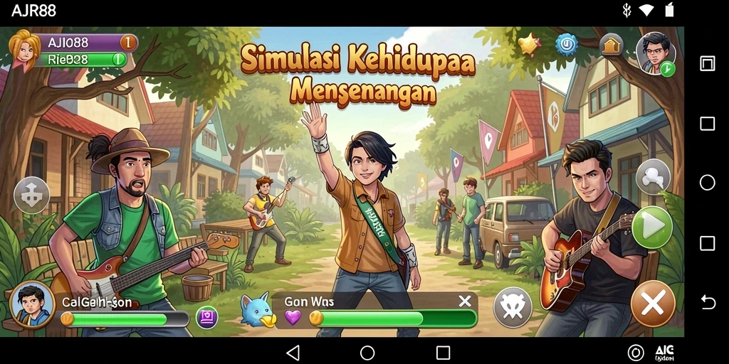 Tangkapan layar utama AJR88 menampilkan interaksi karakter yang hidup.