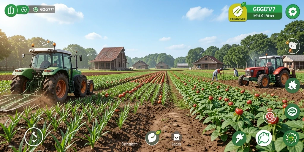 Screenshot dari gameplay GOGO77 yang menunjukkan suasana pertanian aktif.