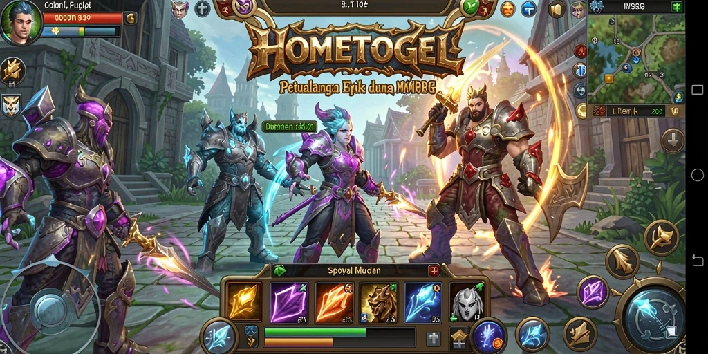 Screenshot gameplay HOMETOGEL menampilkan aksi pertempuran seru dalam dunia MMORPG.