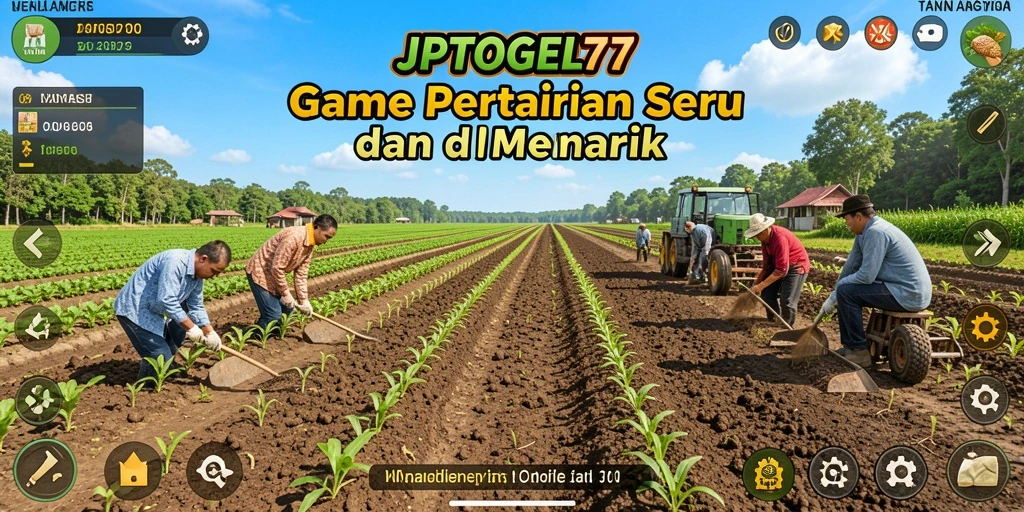 Tampilan utama gameplay JPTOGEL77 dengan ladang yang subur dan aktif.