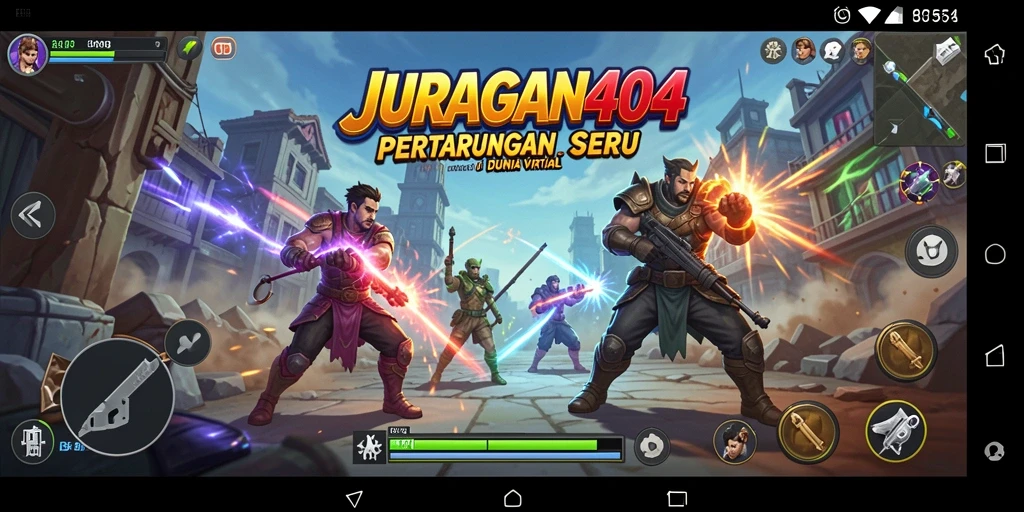 Screenshot utama JURAGAN404 menampilkan aksi pertarungan yang mendebarkan.