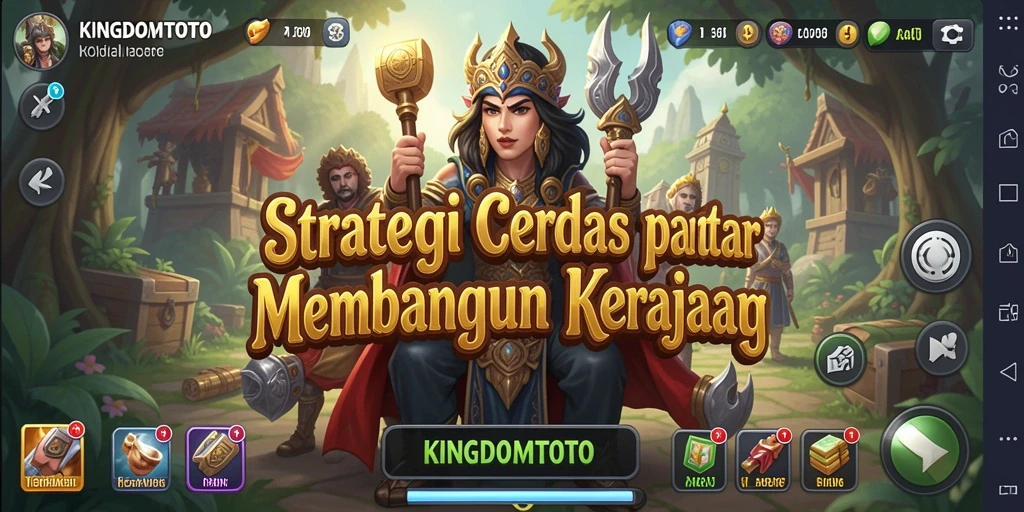 Screenshot menunjukkan pertempuran epik dan pembangunan kerajaan.