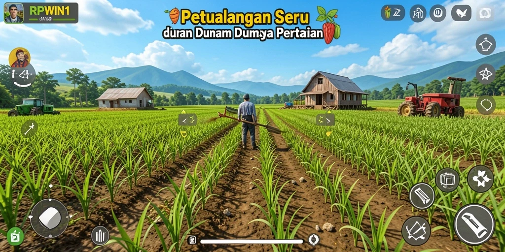 Tangkapan layar menunjukkan gameplay menarik dari RPWIN1 dalam dunia pertanian.