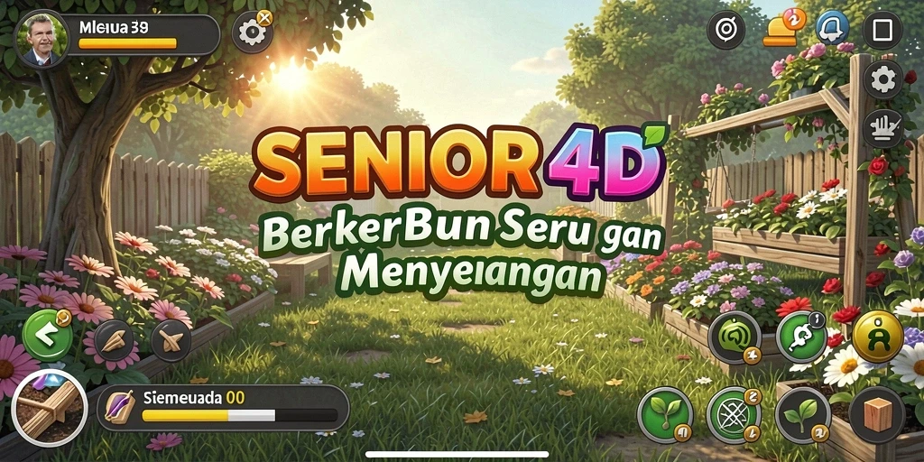 Tampilan gameplay SENIOR4D yang menampilkan aktivitas berkebun seru.