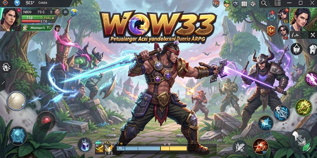 Gameplay seru dan mendebarkan dalam WOW33, ARPG yang adiktif.